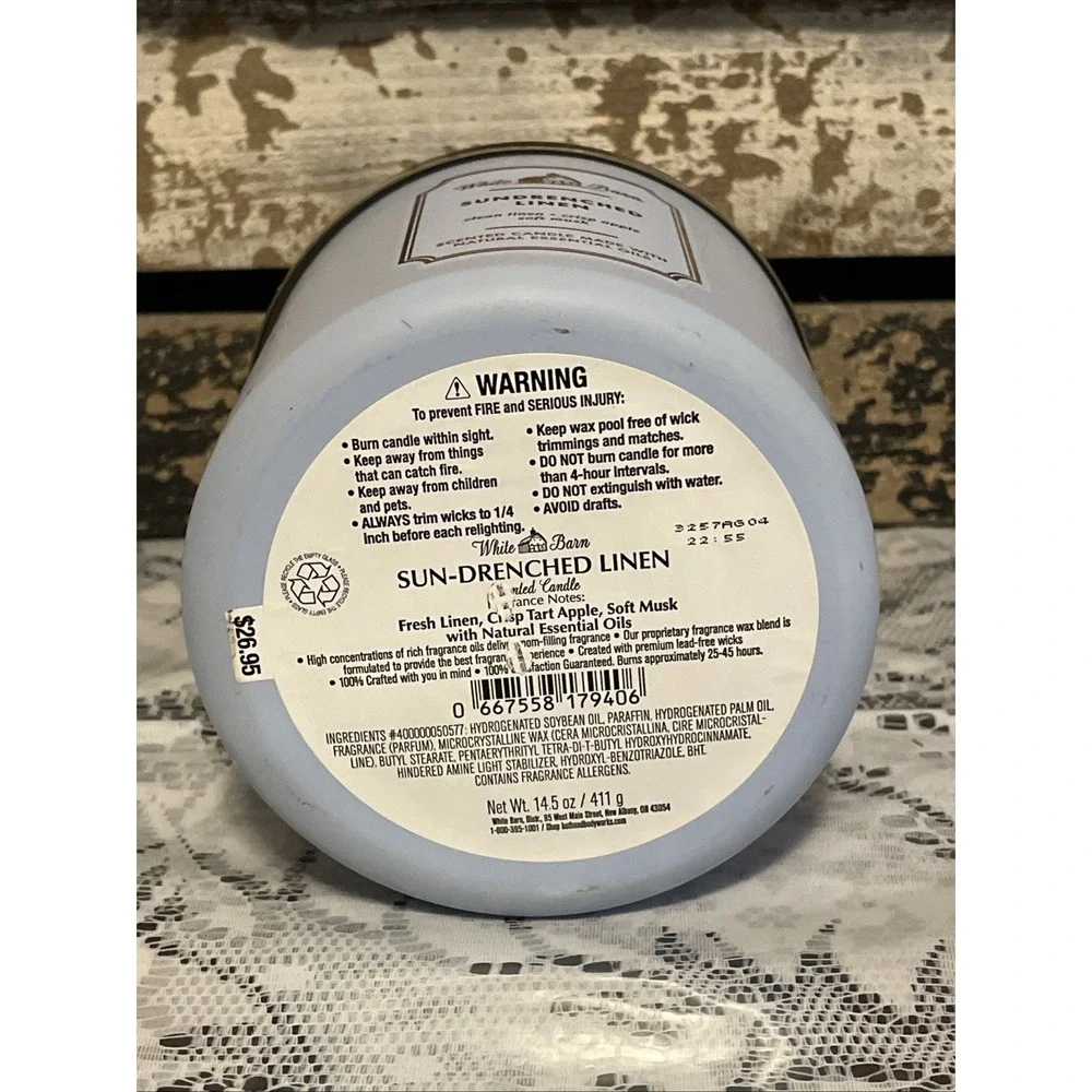 White Barn Sun-Drenched Linen 3-Wick Scented Candle 14.5 oz - Picture 3 of 3